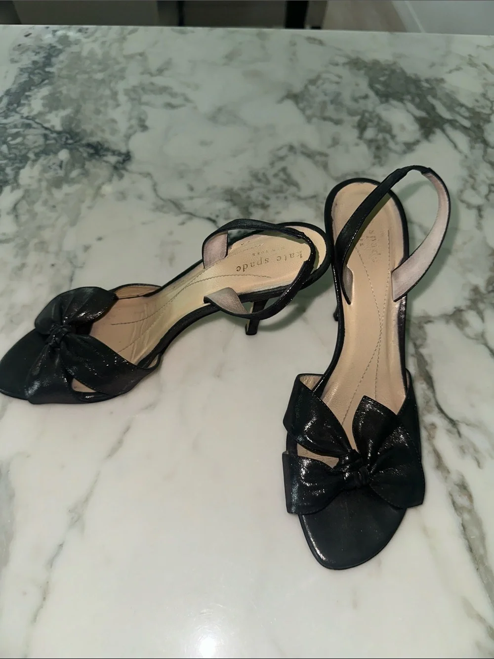kate spade Charcoal Metallic Bow Slingback Sandals